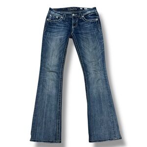 Miss Me Women’s Bootcut Jeans Blue Embroidered Flower Pocket Rhinestone Size 27
